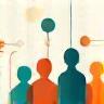 Illustration of a diverse group of people connected by lines, symbolizing an online community.