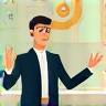 Illustration of a person teaching or presenting confidently.