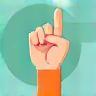 Illustration of a hand raising in an online video call interface, signifying asking a question.