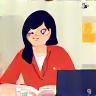 Illustration of a person actively engaged in learning, possibly taking notes or using editing software.
