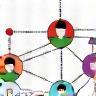 Illustration of multiple user avatars connecting in a network, representing community interaction.